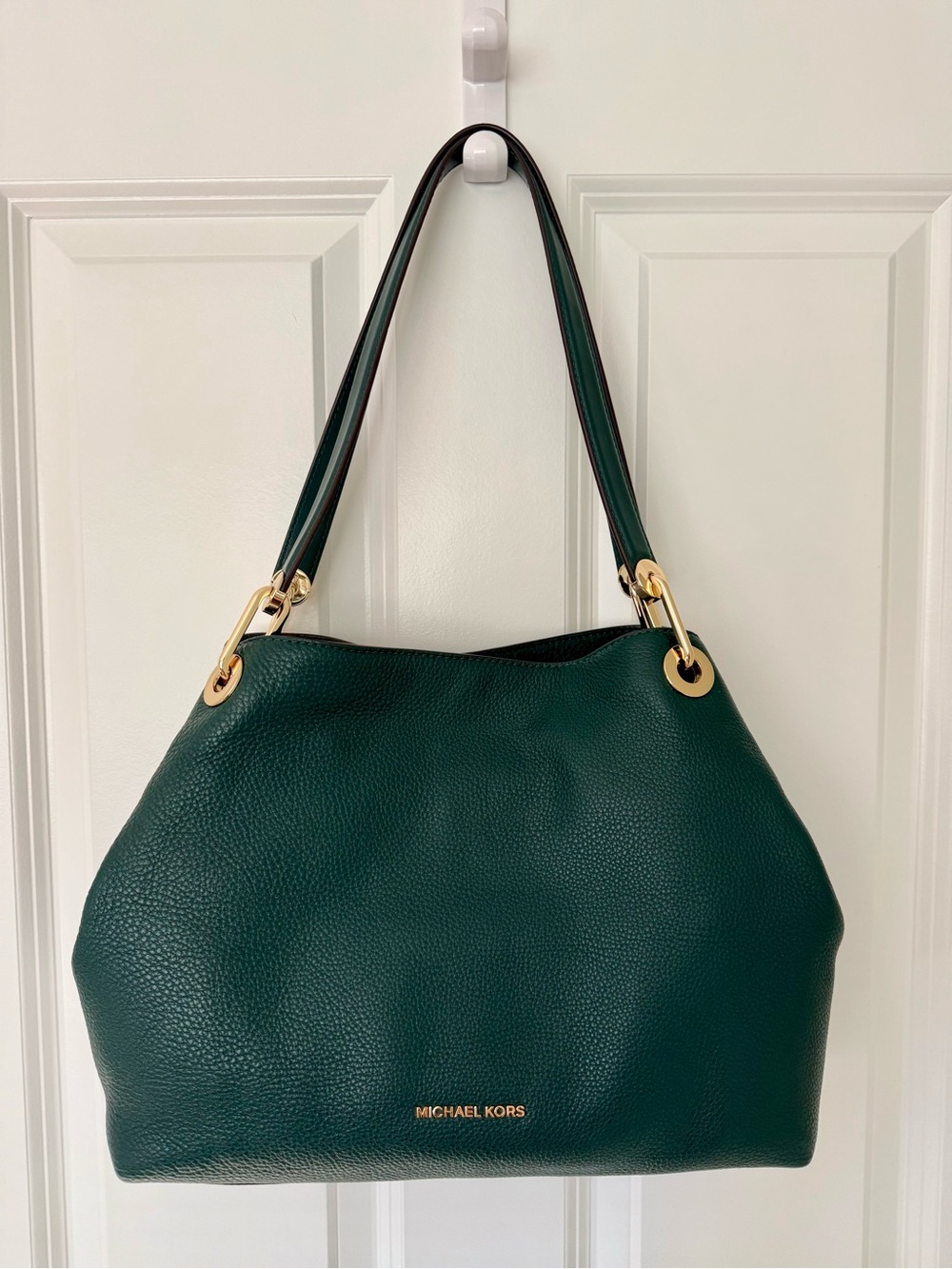 Michael Kors Green Pebbled Leather Shoulder Bag with Gold Hardware